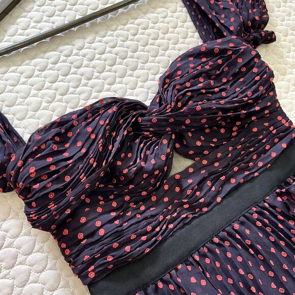 NWOT Self Portrait Plumetis Black & Red Polka Dot Mini Dress US 6 - Picture 9 of 16